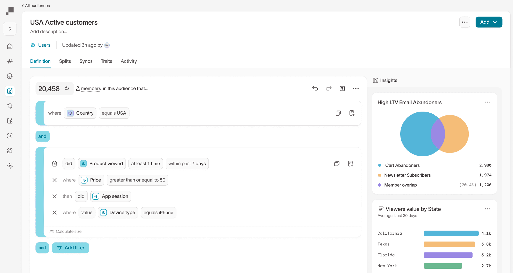 Hightouch Audiences user interface.