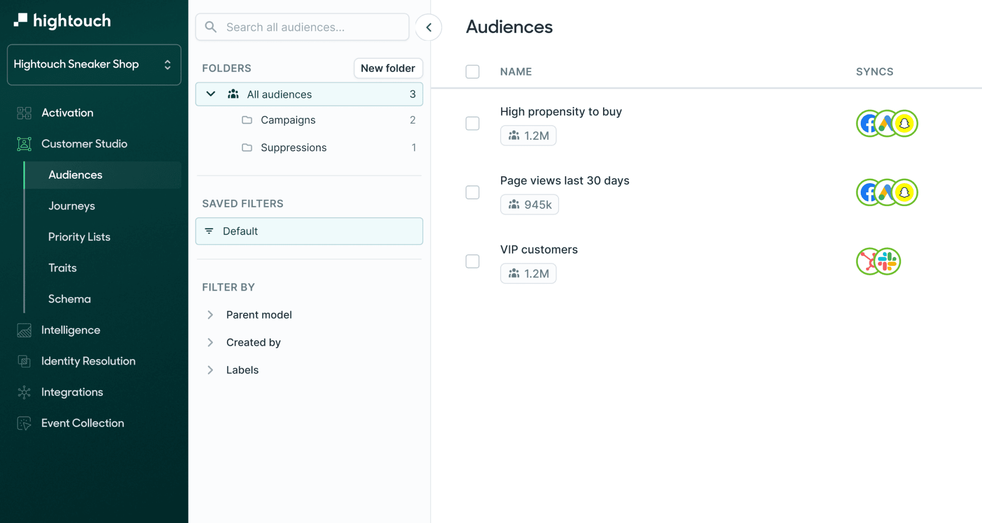Hightouch Audiences user interface.