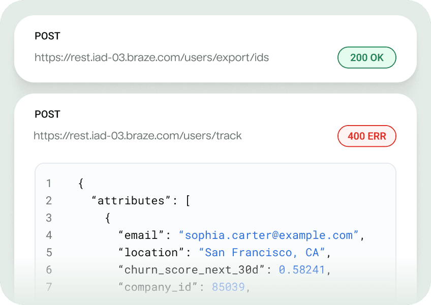 Abstract illustration of Hightouch UI displaying a detailed log in the debugger of a failed post.