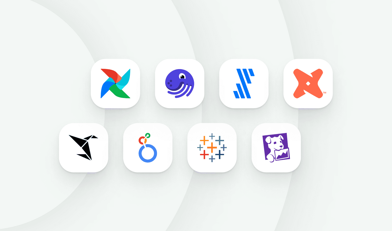 Image featuring logos for Airflow, Dagster, Fivetran, dbt, Sigma, Looker, Tableau, and Datadog