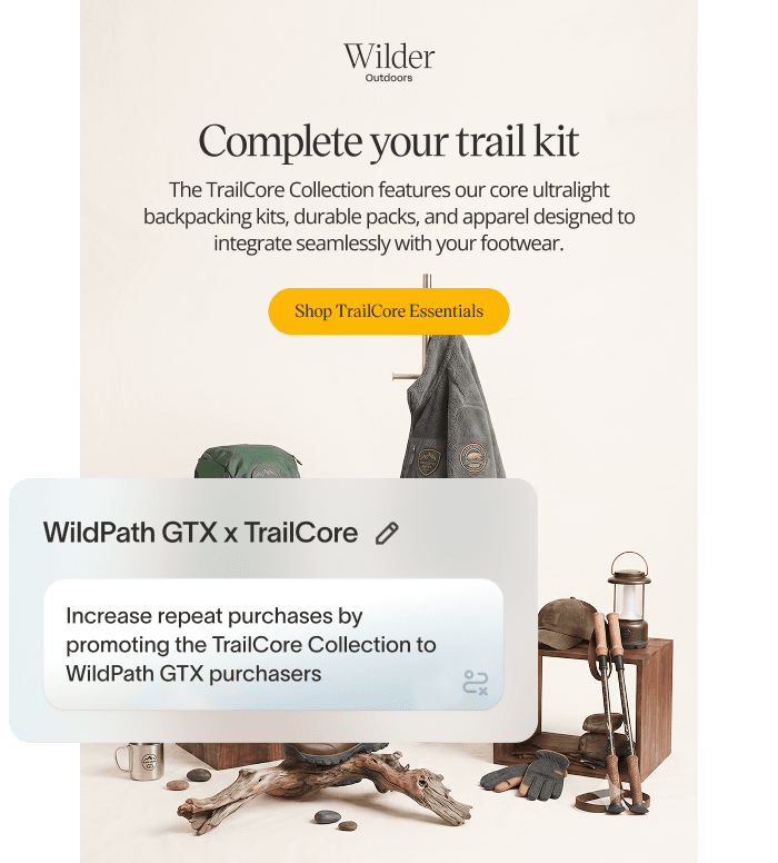 Generated lifecycle campaign concepts for: Increase repeat purchases by promoting the TrailCore Collection to WildPath GTX purchasers