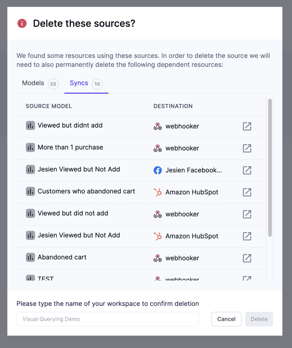 Image of deleting sources in bulk