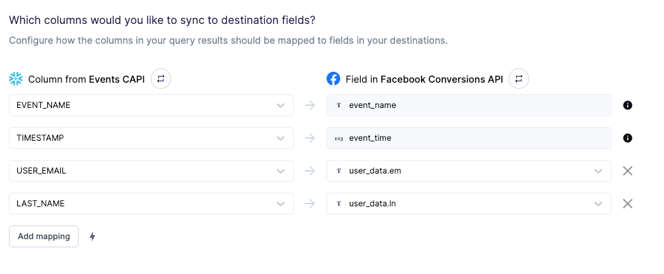 mapping data to destination fields