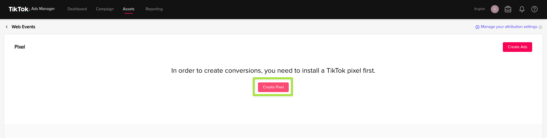 create pixel on TikTok Ads Manager