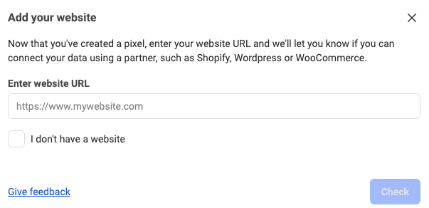 Entering website address to review if partner integration is possible