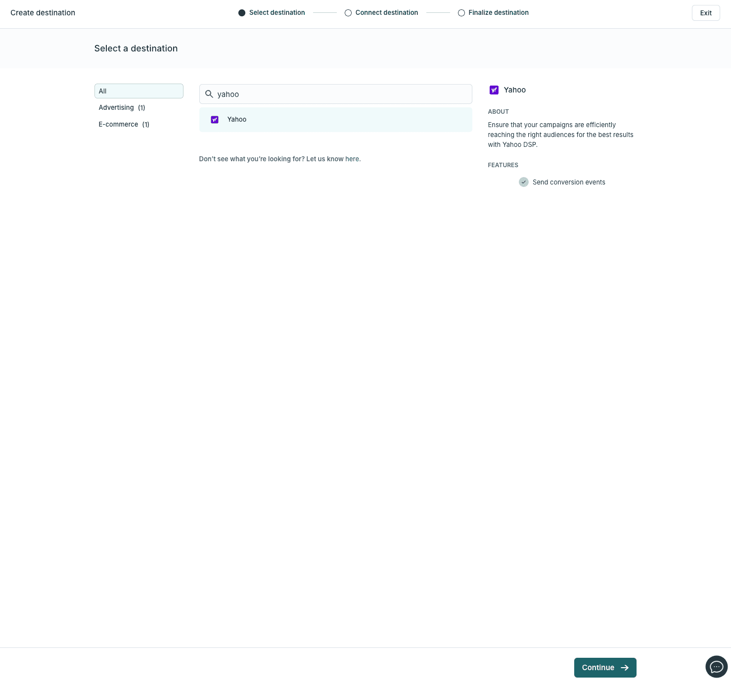 The Hightouch destination library searching of Yahoo