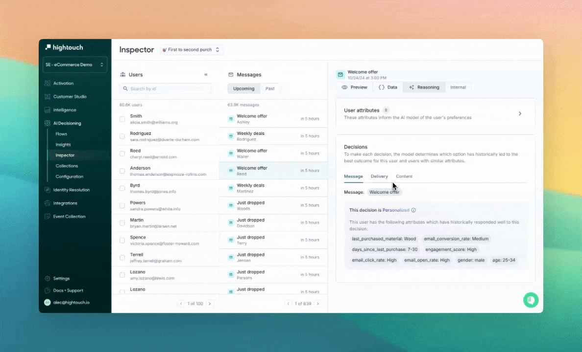 A picture of the AI Decisioning UI