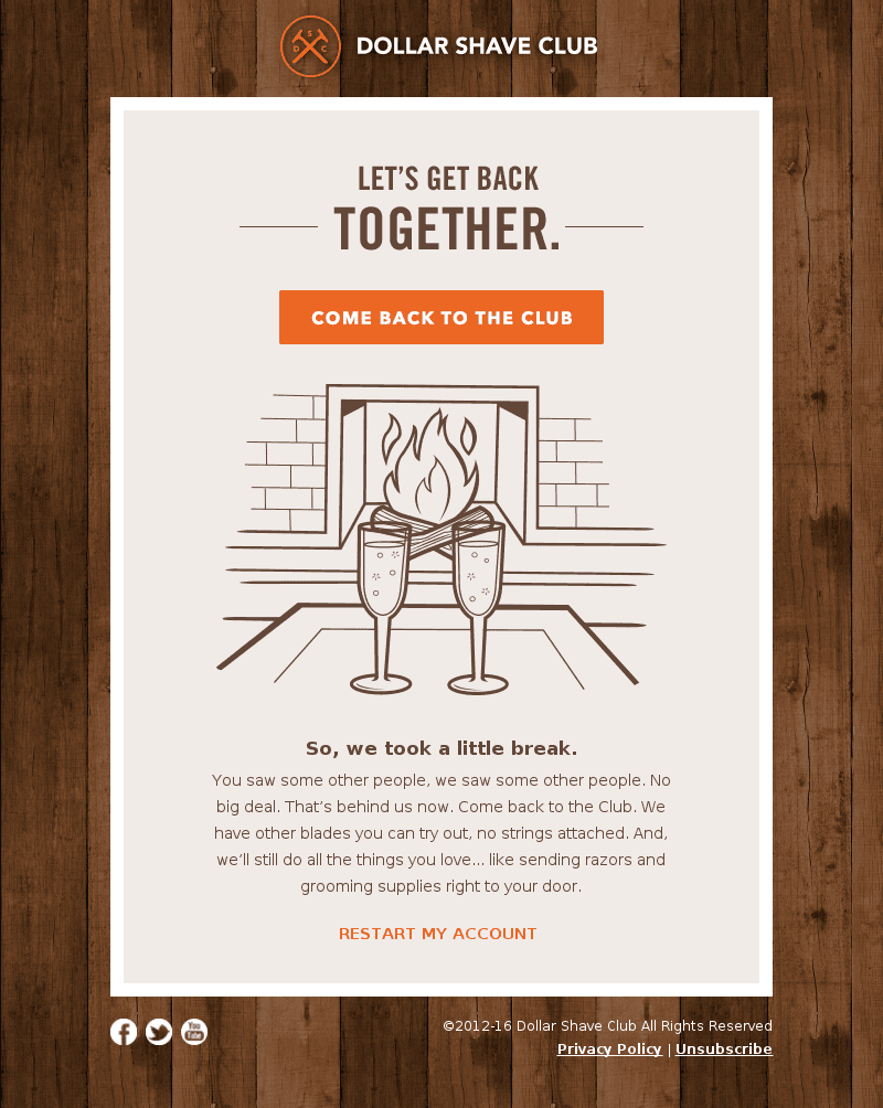 An example of a Dollar Shave Club email