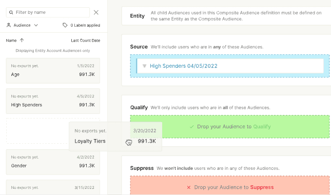 Example of the ActionIQ audience builder