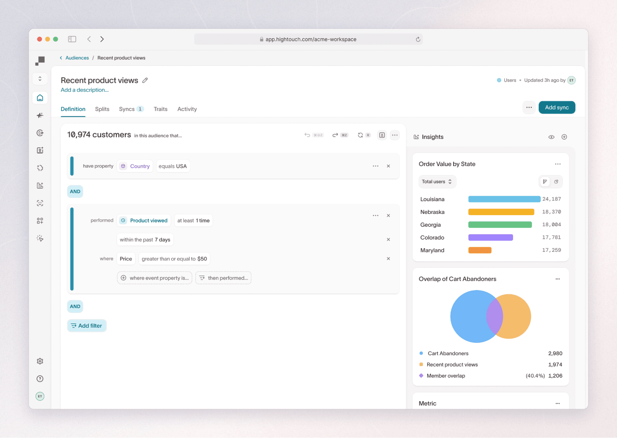Hightouch's audience builder