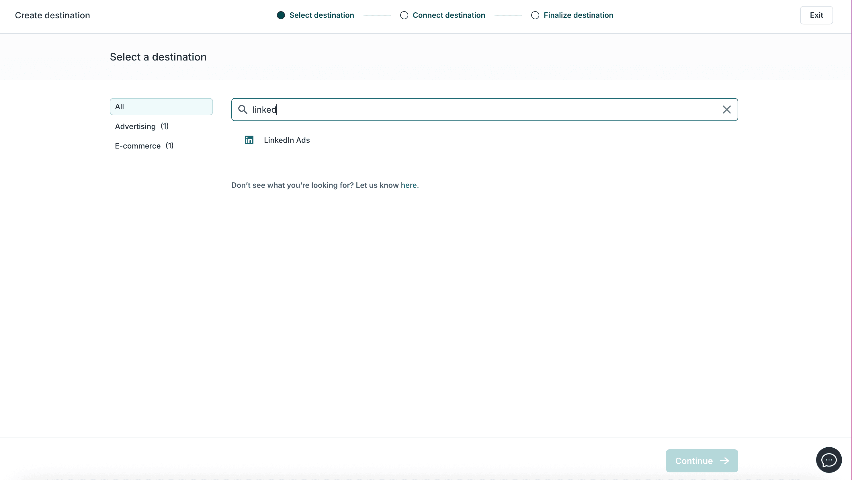 Choosing your destination from the Hightouch destination catalog