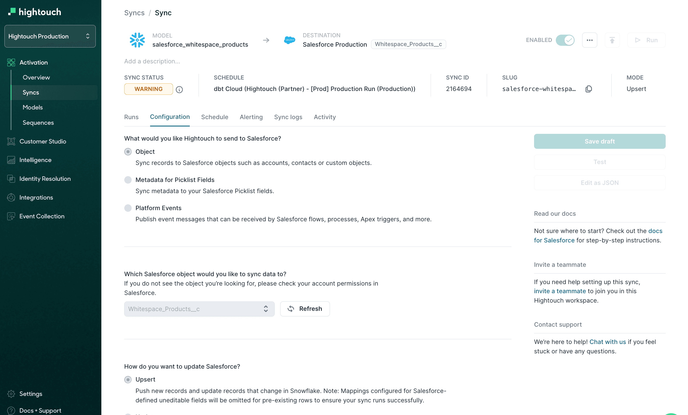 Syncing from Hightouch to Salesforce