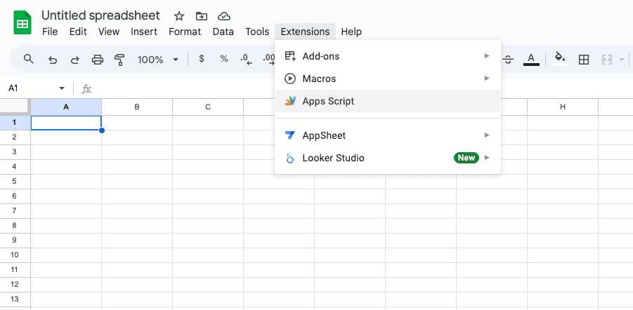Step 3: Open App Scripts in a new Google sheet