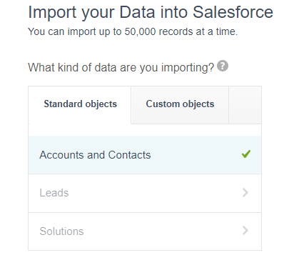 image of Data Import Wizard Object Selection