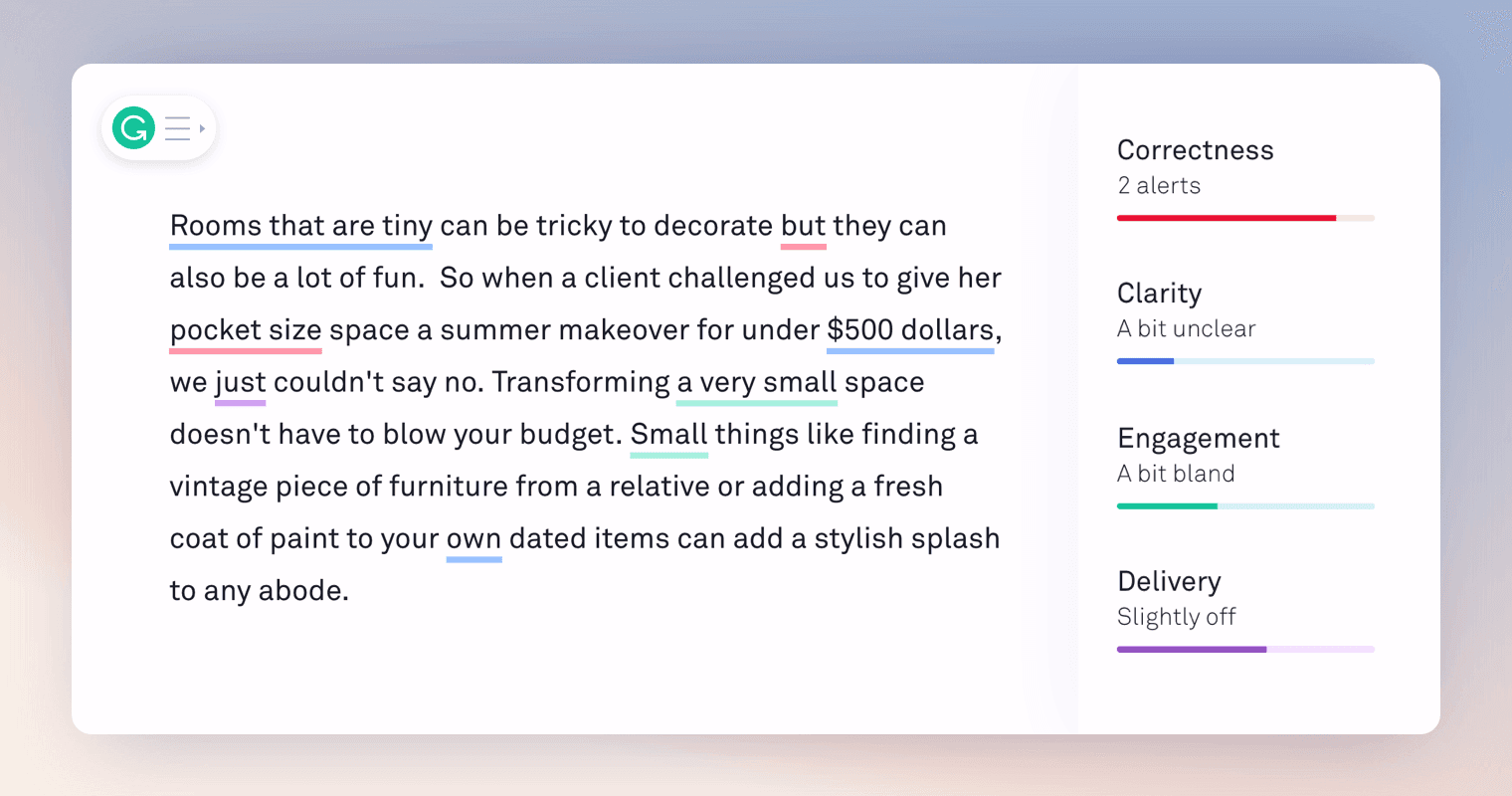 The grammarly editor with suggestions