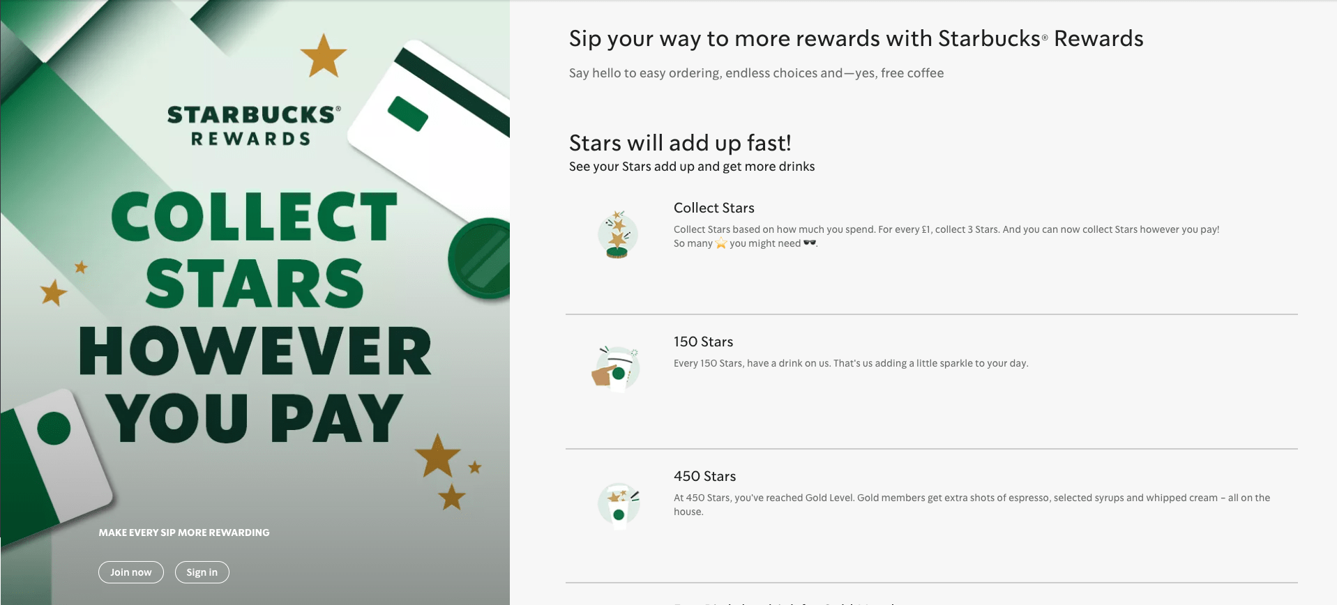 A screenshot of the Starbucks loyalty program growth marketing example