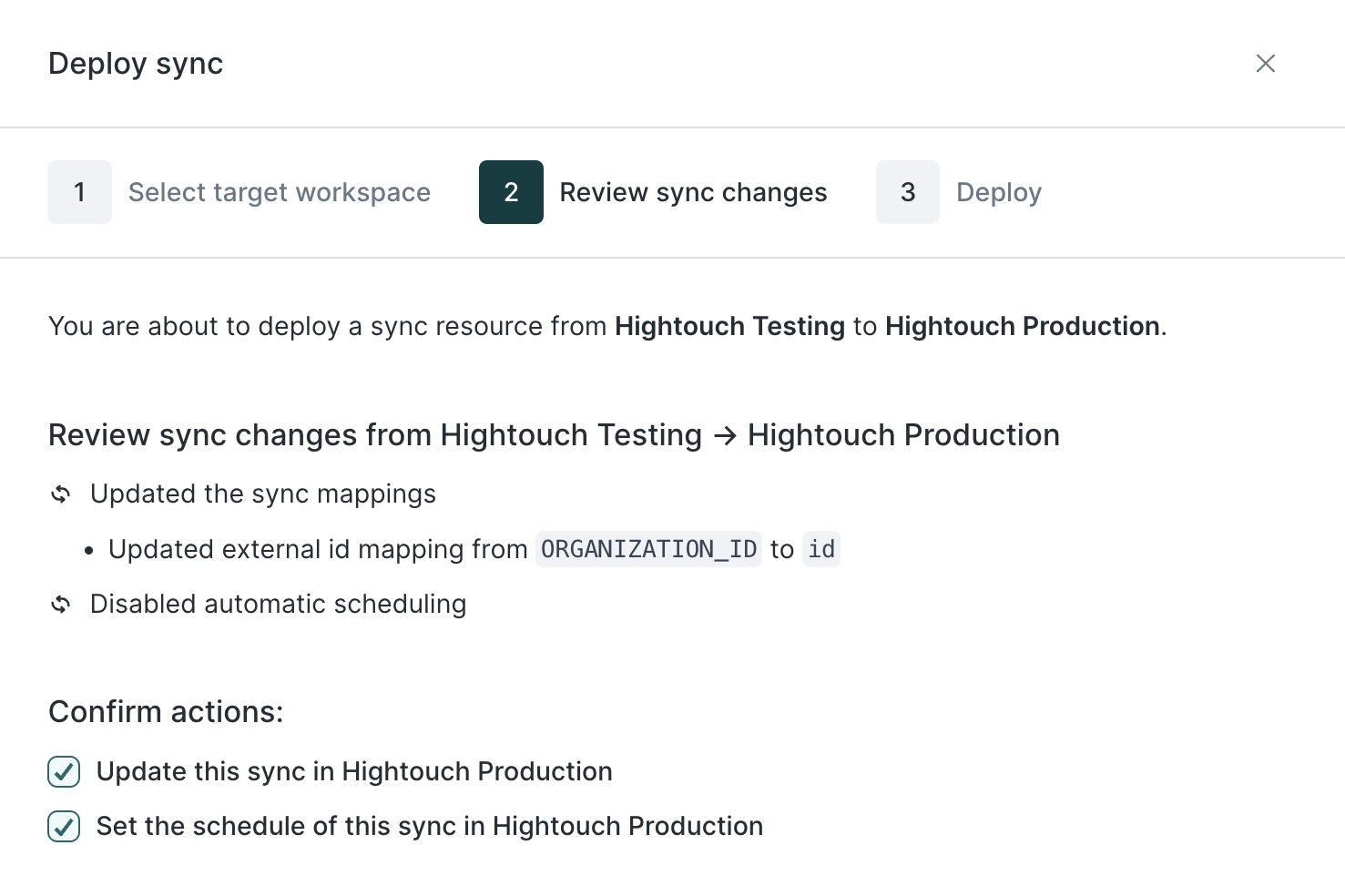 Review changes before deploying a sync