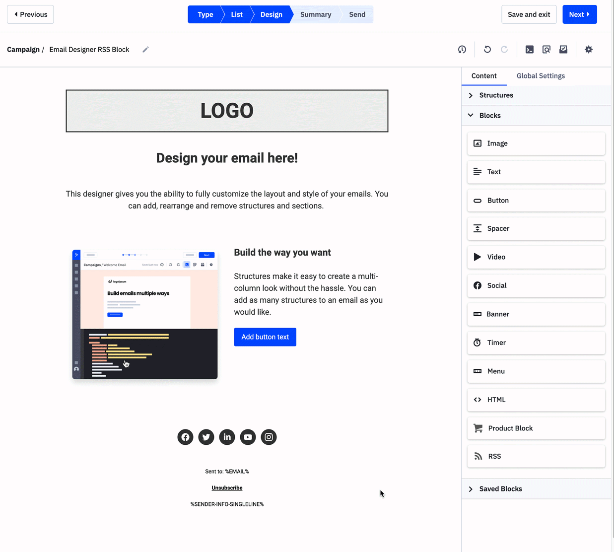 The email builder from ActiveCampaign