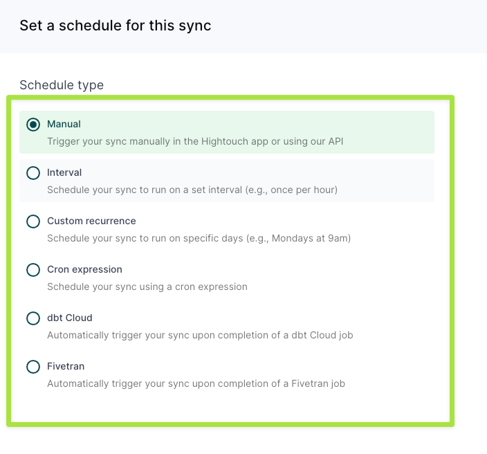 Set sync schedule
