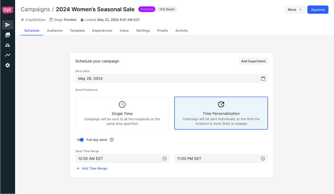 A image of campaign settings in Movable Ink