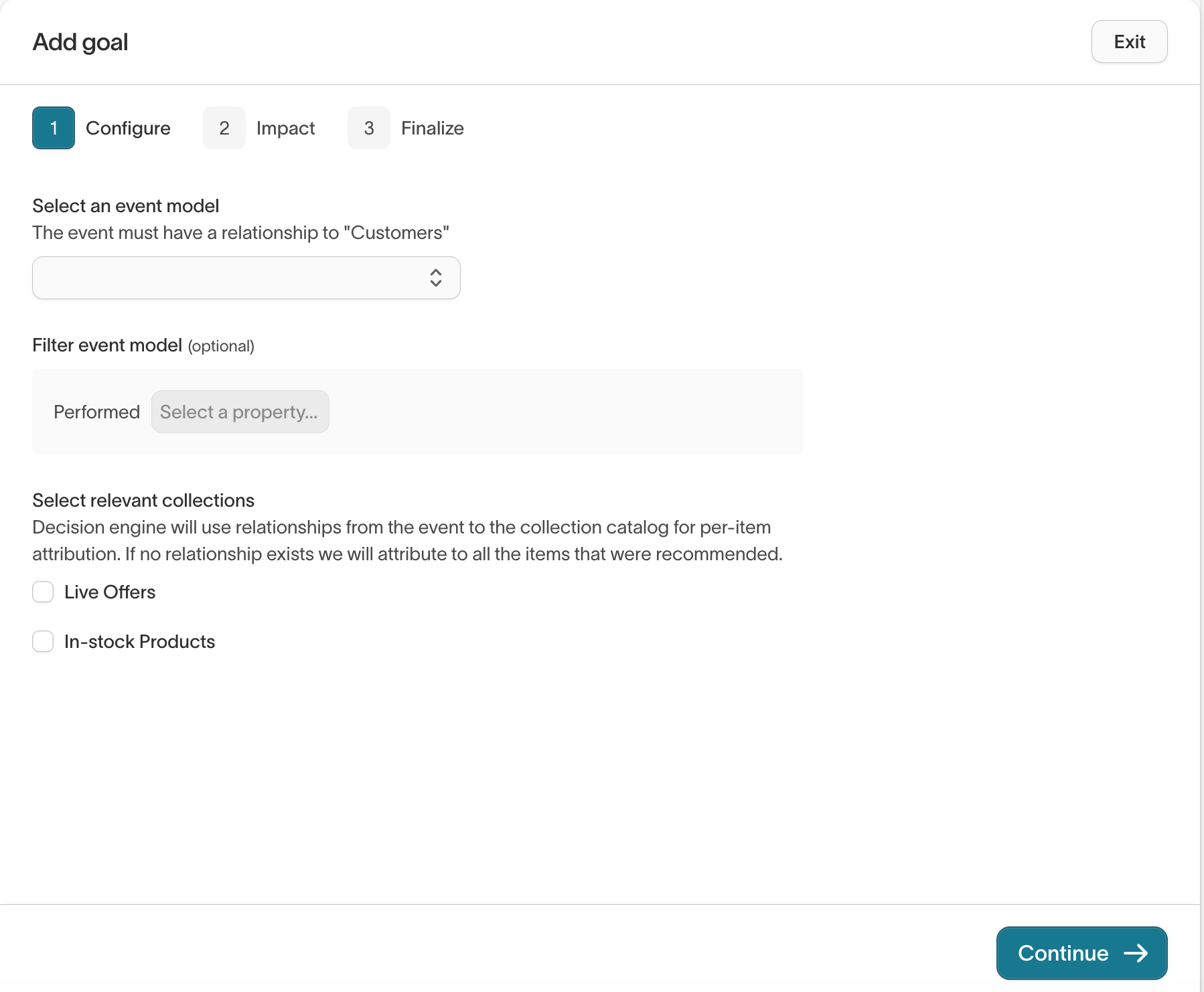 Add goal step 1 – Configure event model