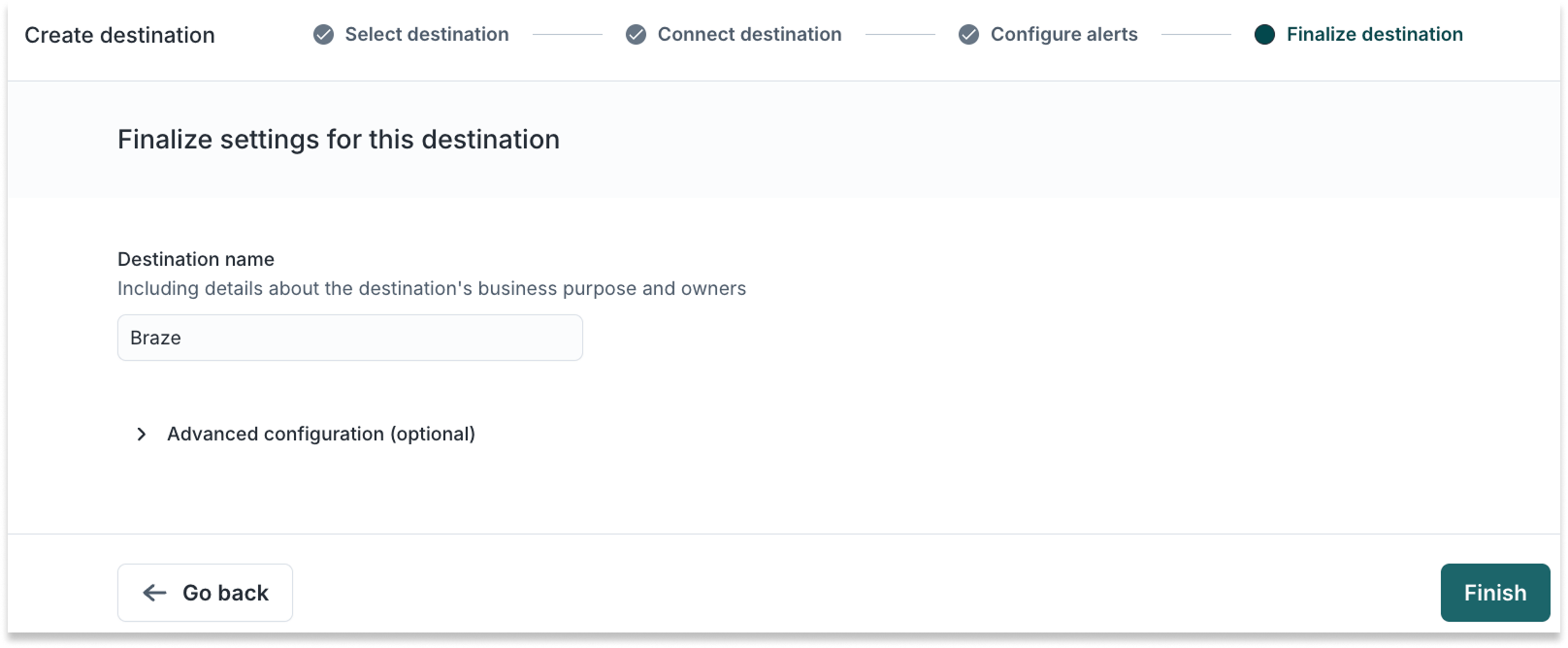 Finalize destination