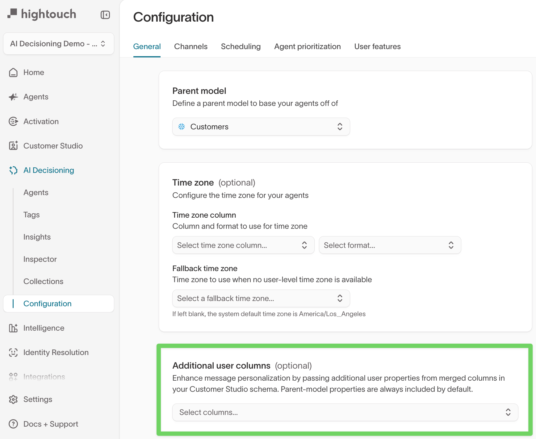 Additional user columns settings