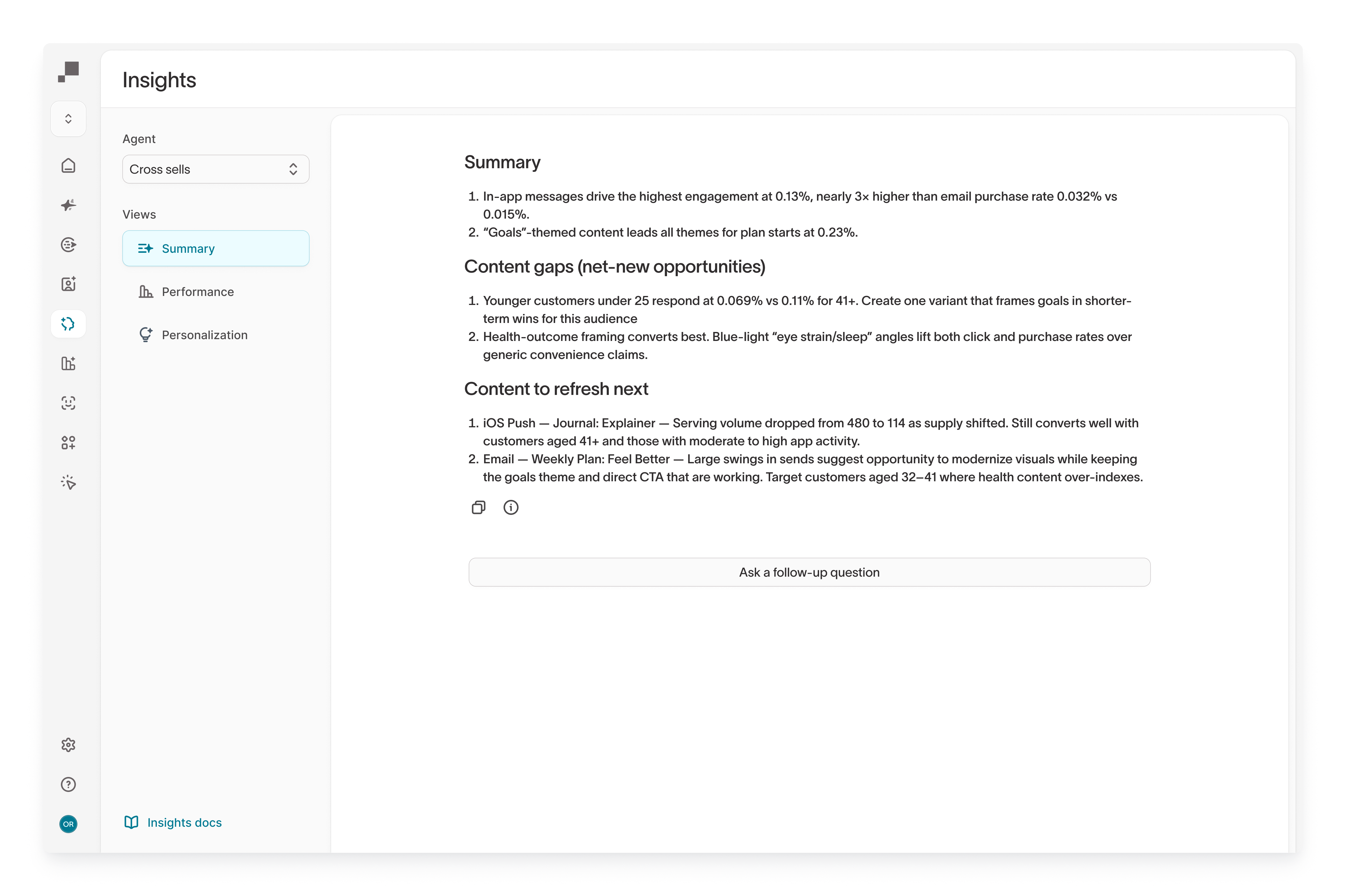 Content Suggestions in Insights → Summary