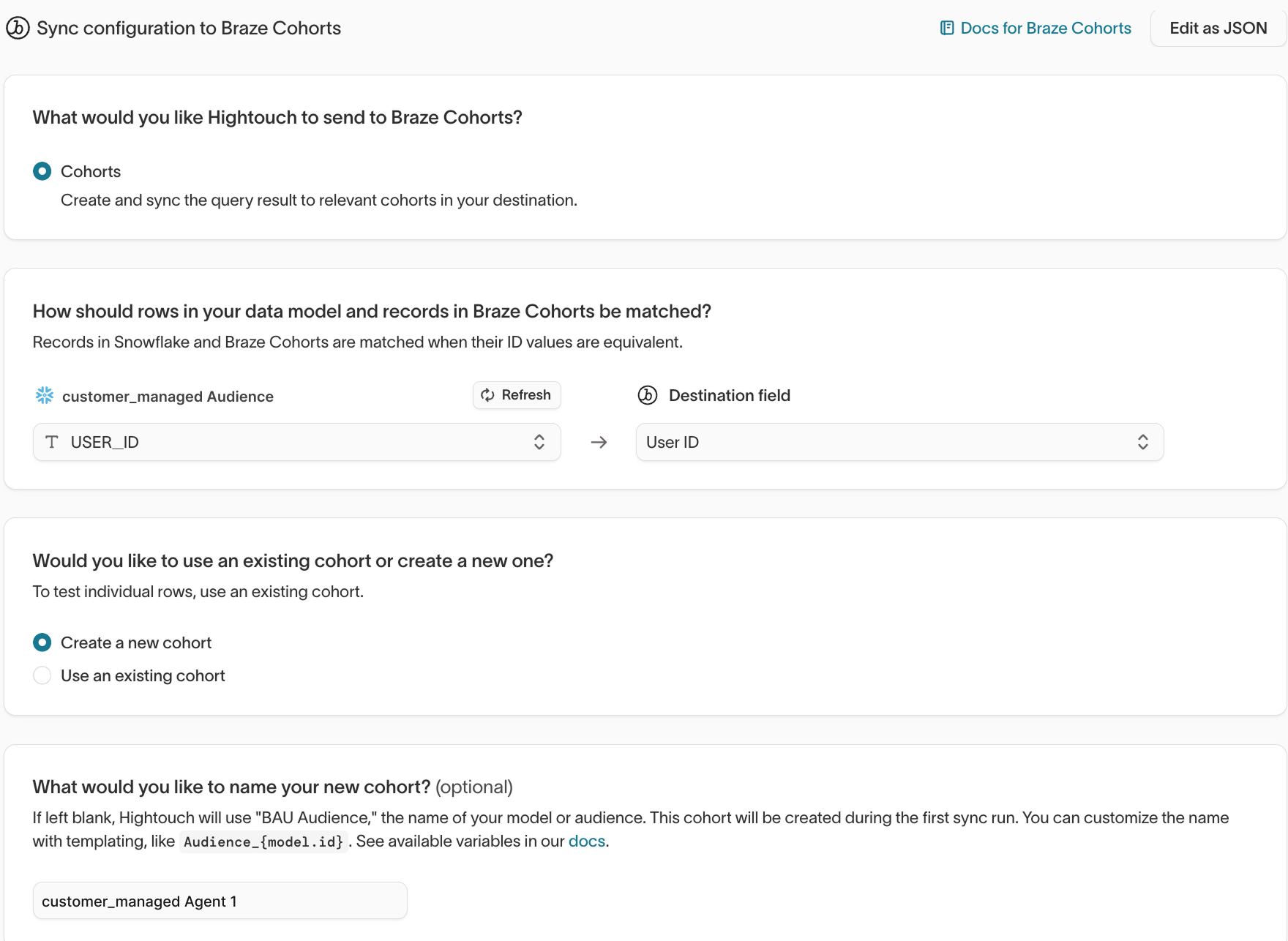 Sync configuration for customer_managed audience