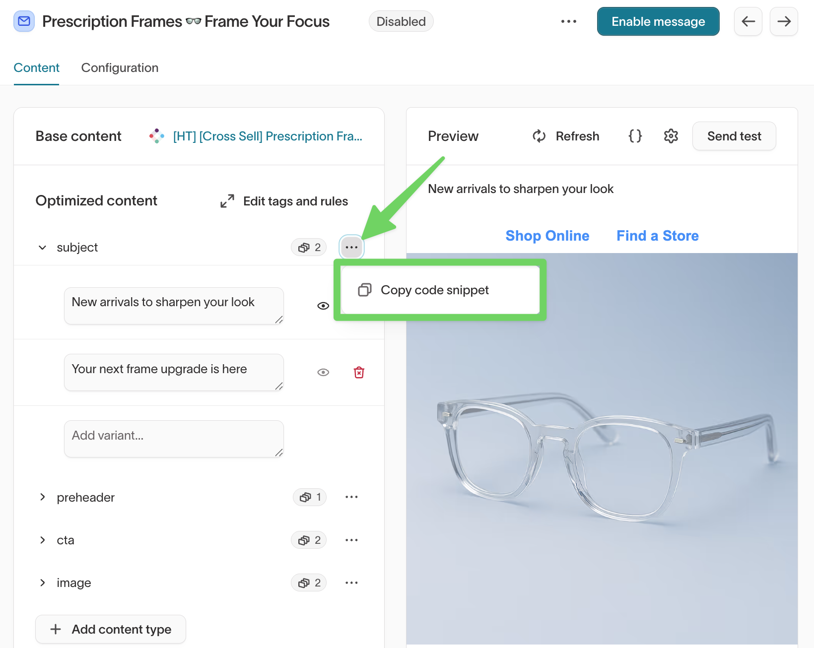 copy code snippet UI