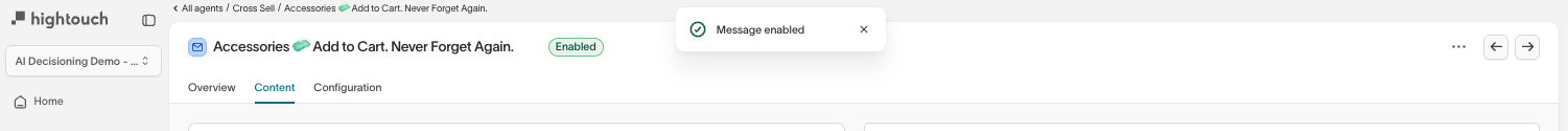 Message enabled — confirmation