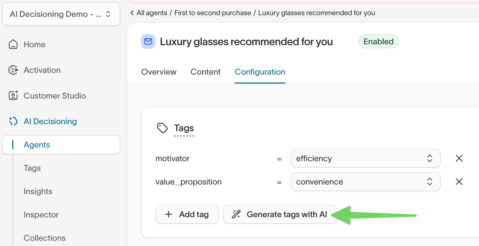 Add AI generated tags in agents view