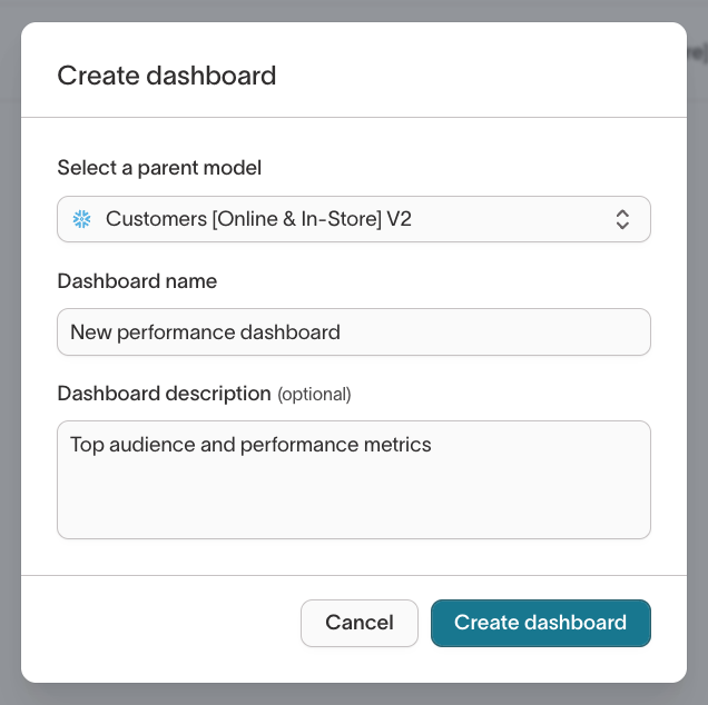 Dashboard modal