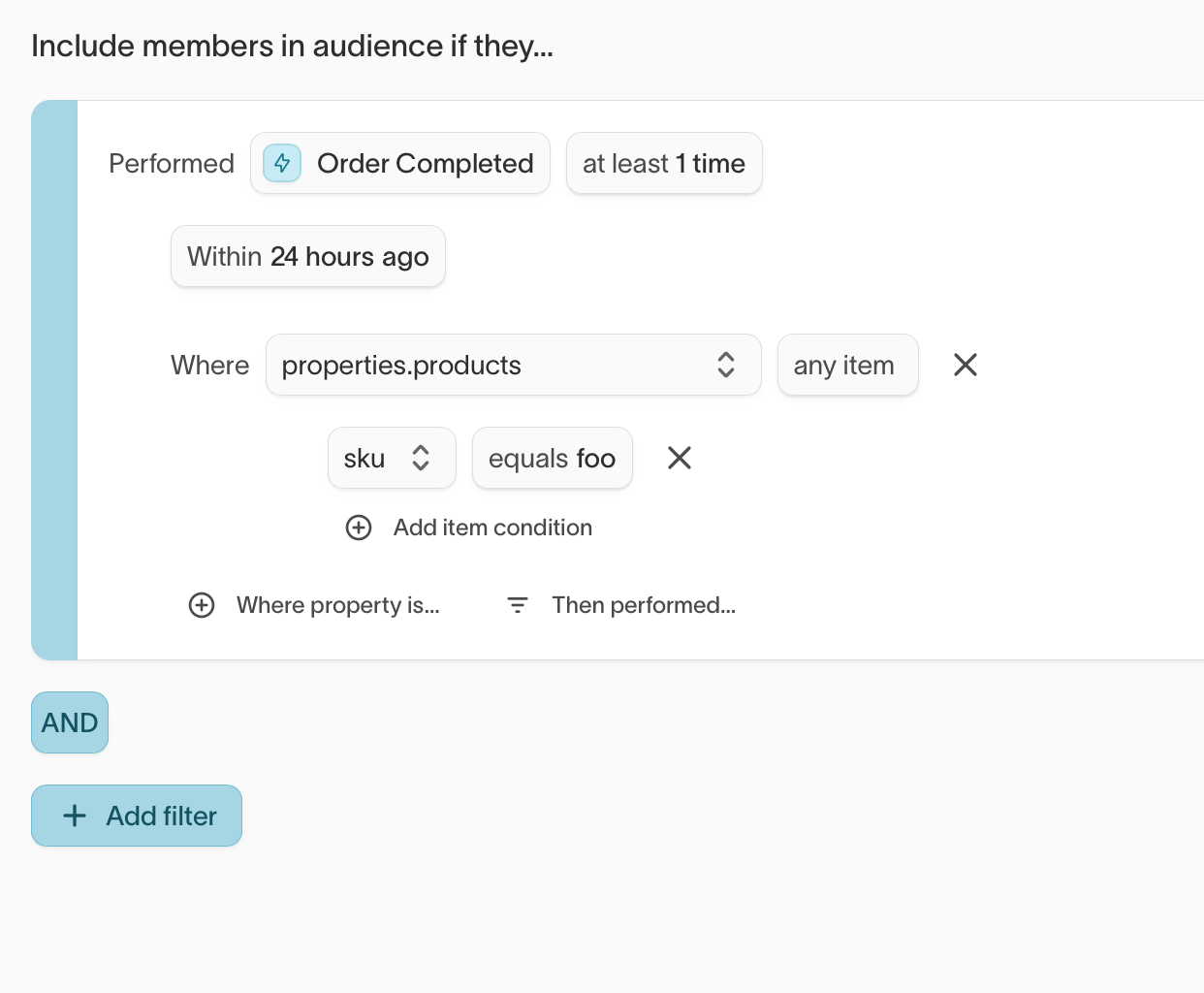 Realtime event condition matching any item in an array of products