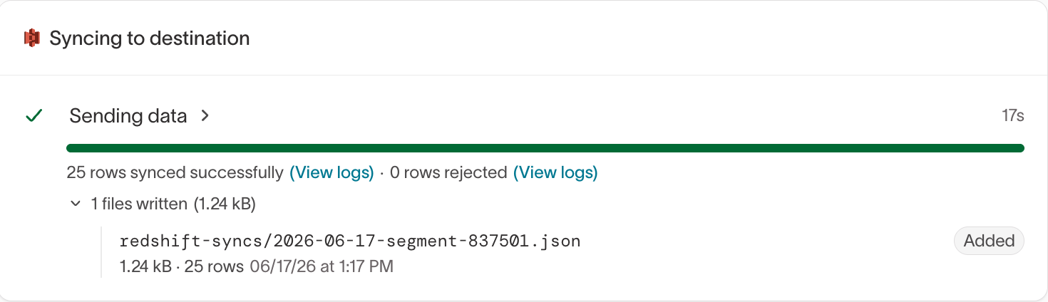 File upload metadata on the sync run summary page