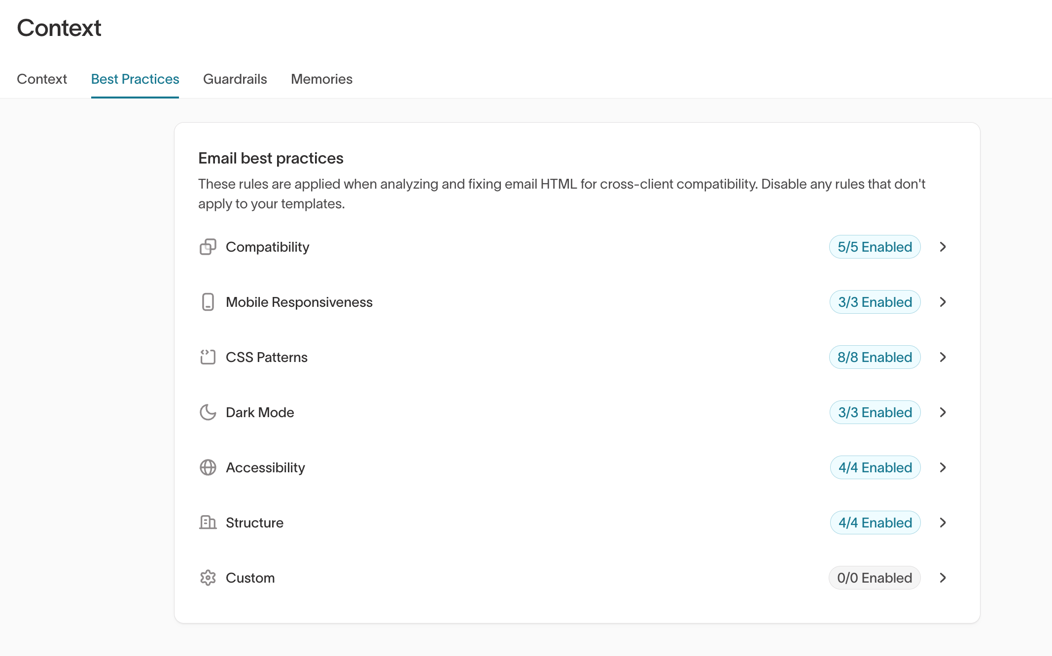 Best practices tab