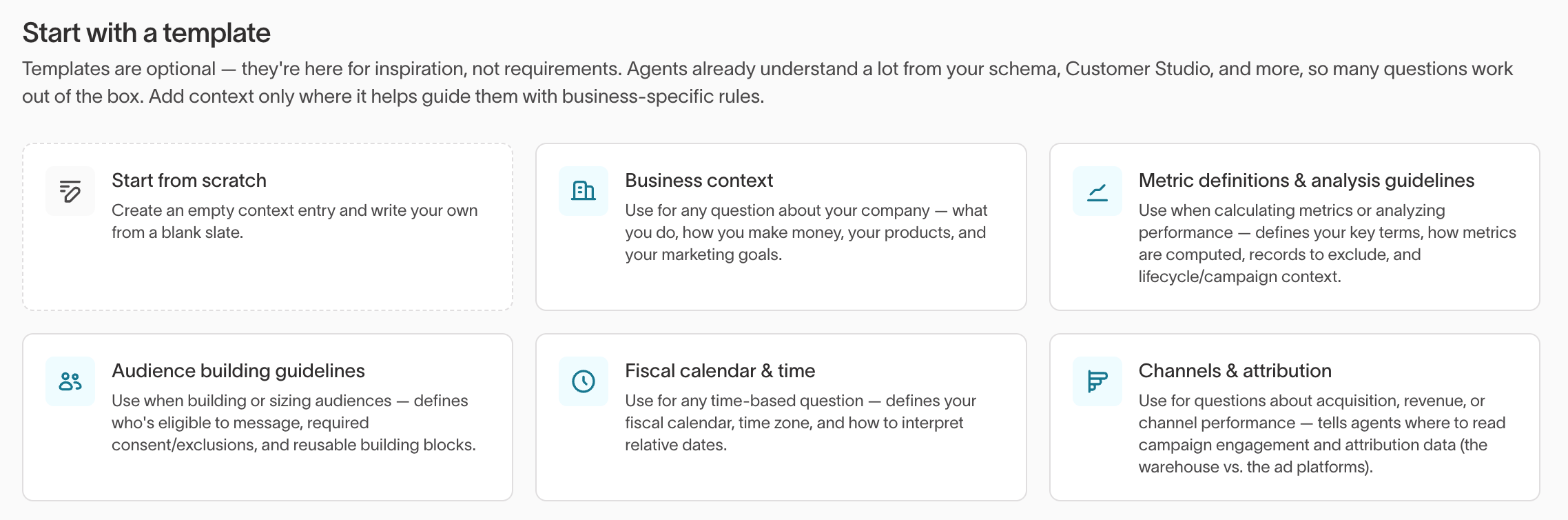 Start with a template screen for adding context