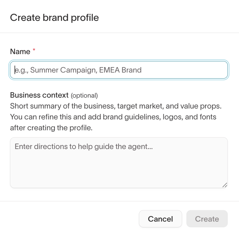 Create brand profile dialog