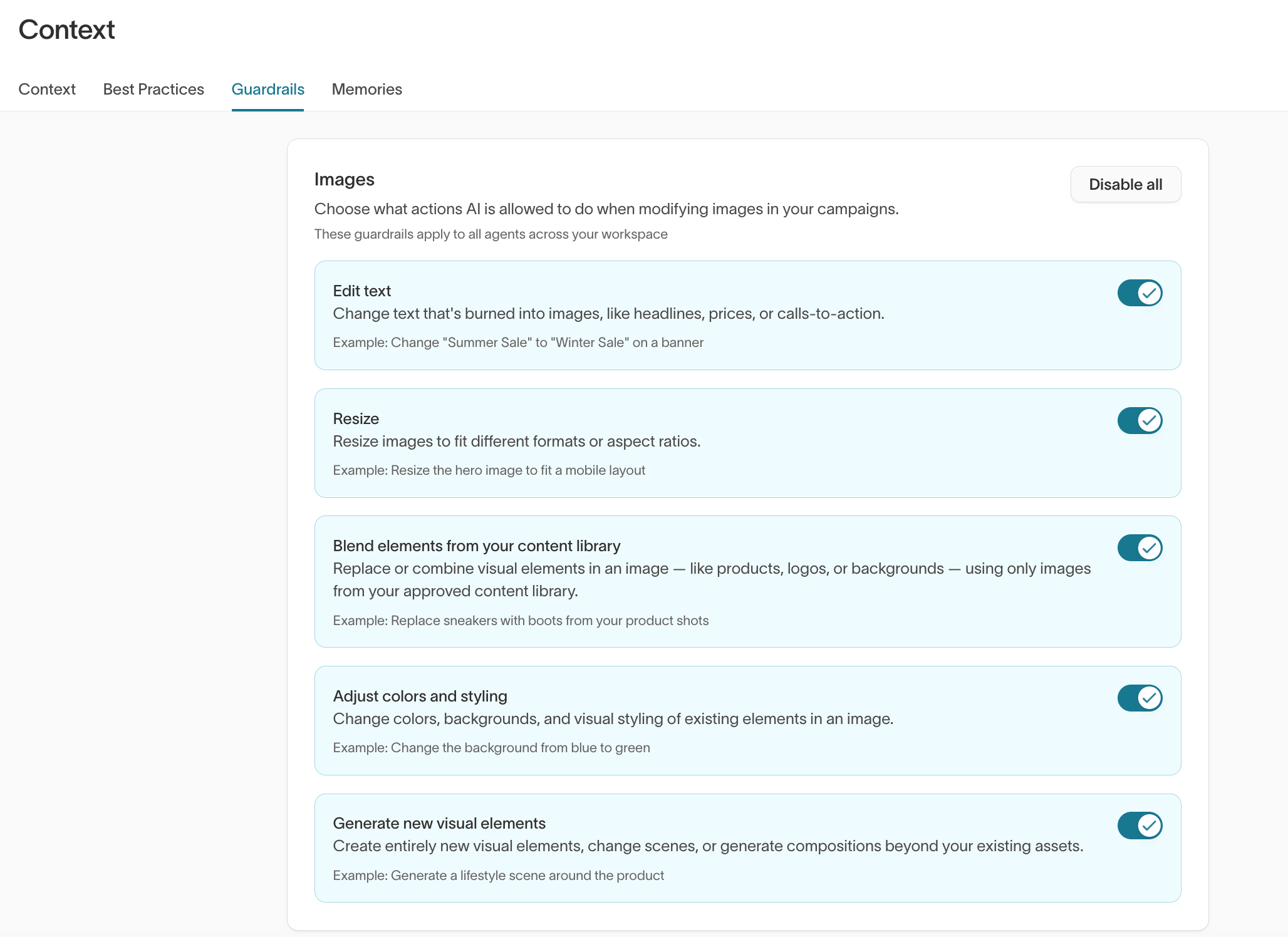 Guardrails tab