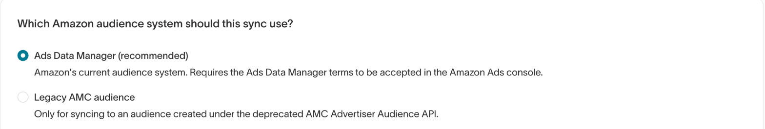Amazon audience system selection in the sync configuration