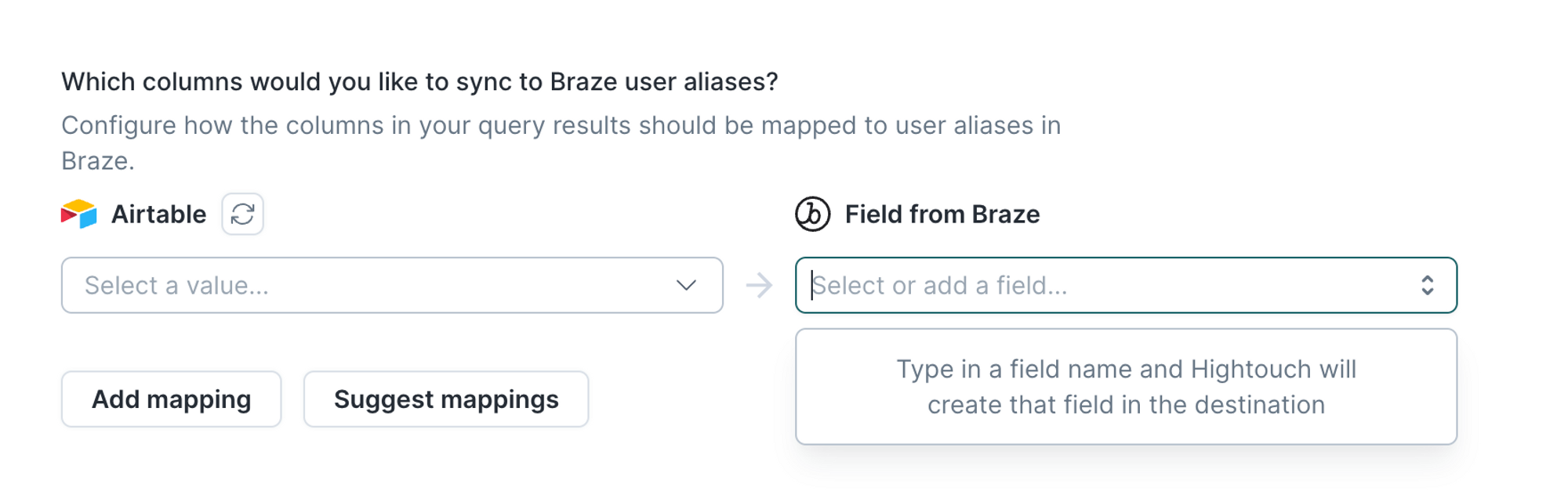 Field mapping to Braze user aliases