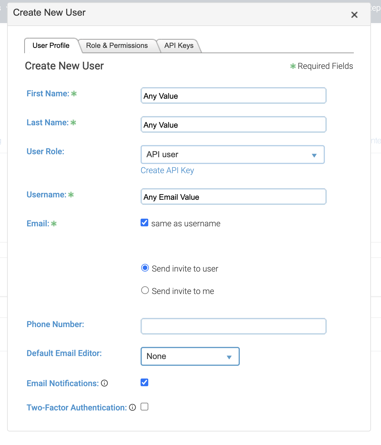 Fill out User Information and select role