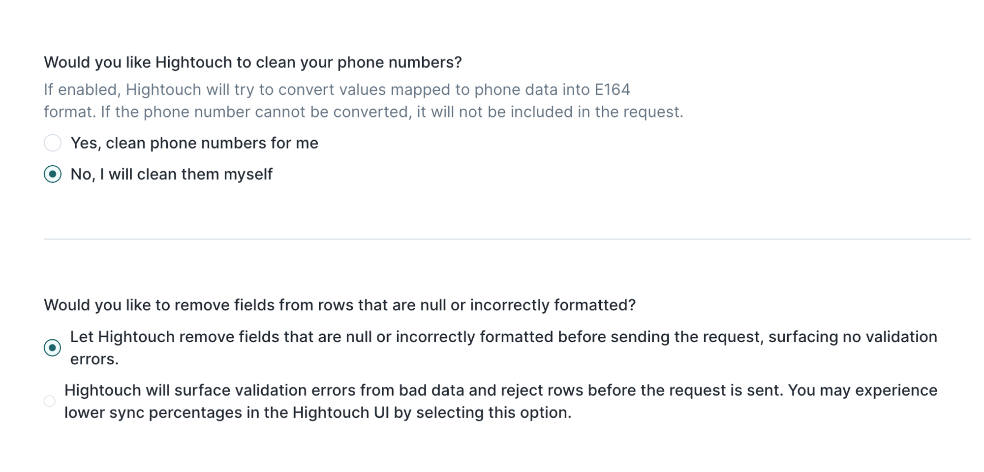 Clean phone numbers and remove null or incorrectly formatted fields