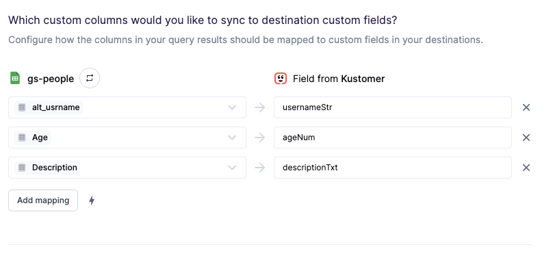 Creating custom fields while field mapping