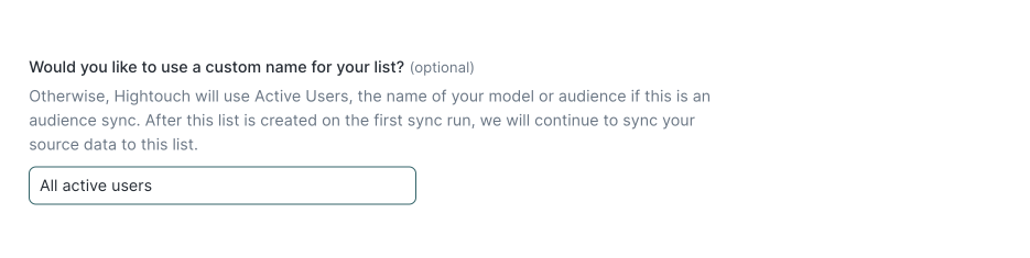 Static list sync configuration in the Hightouch UI