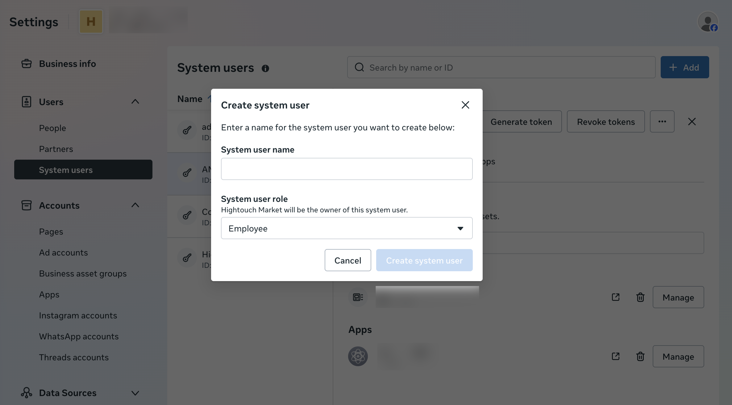 Creating a system user with the Employee role