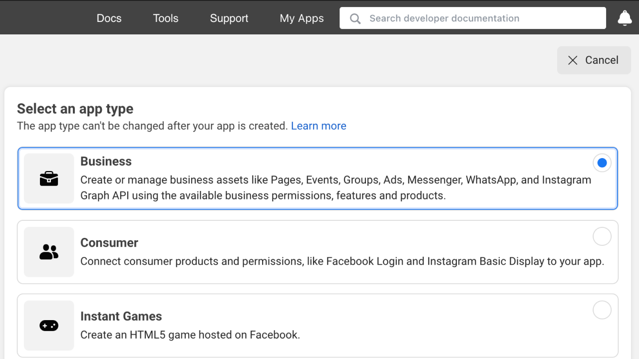 App creation in Meta