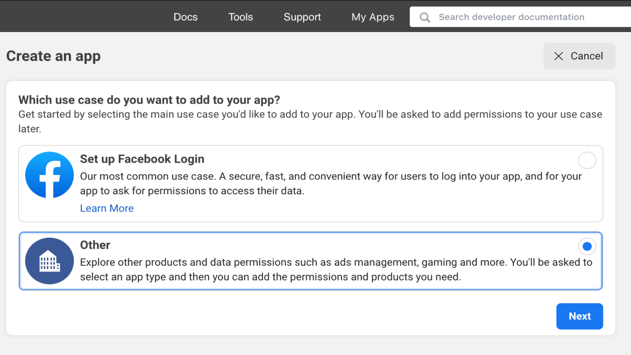 App creation in Meta