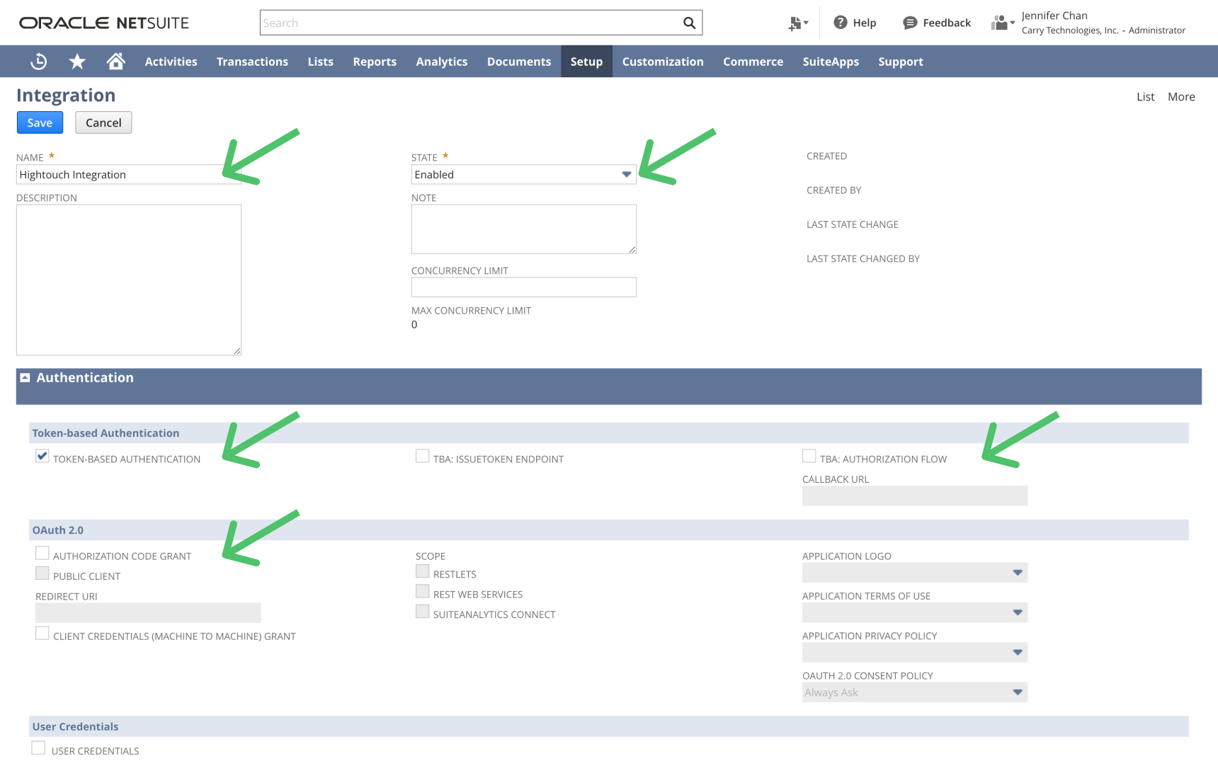 Integration creation in NetSuite