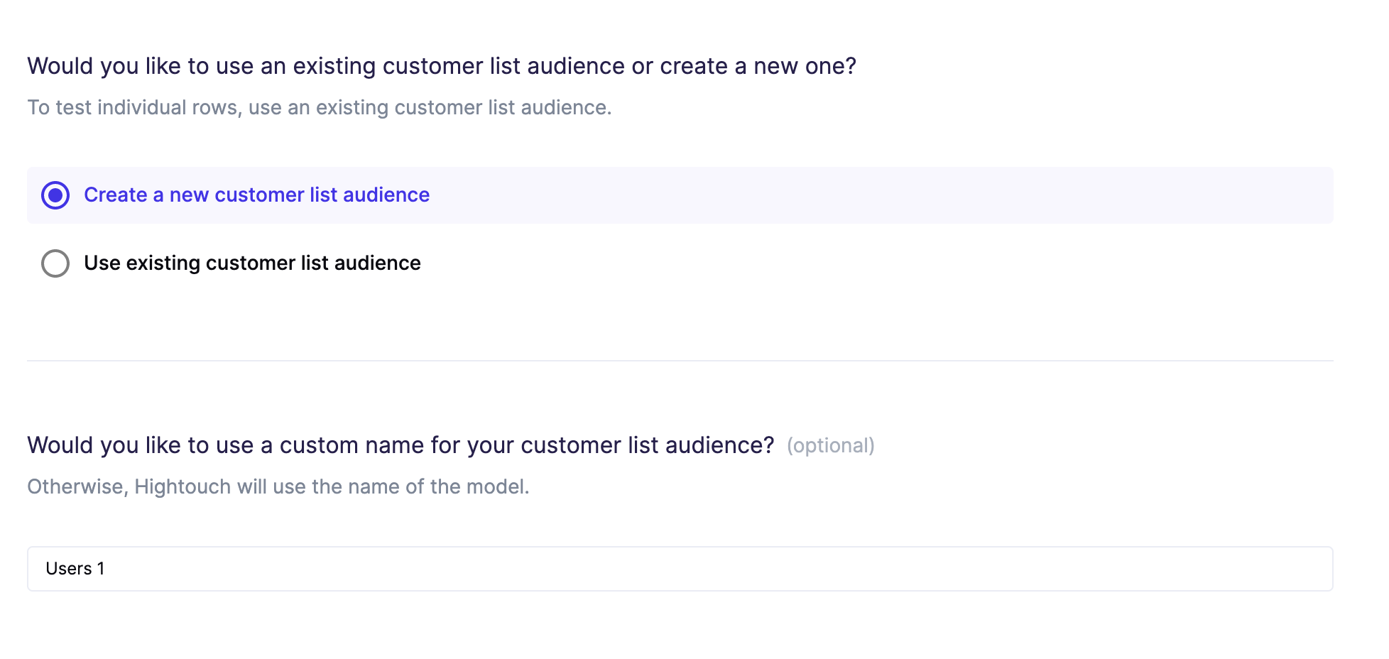 Creating a new customer list audience